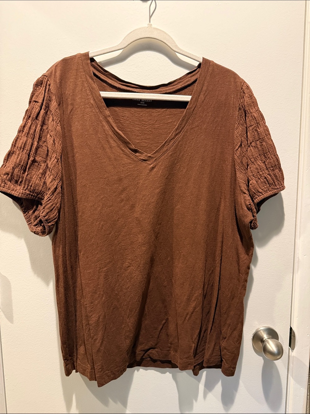 Lane Bryant Chocolate Brown V-Neck Short Sleeve Top